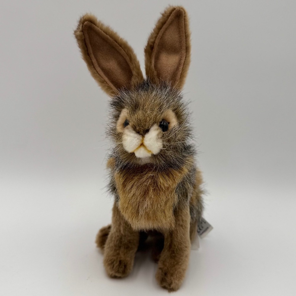 Hansa Creation Hare Plush Black Tail Woodland Wildlife Brown Gray Hand Crafted